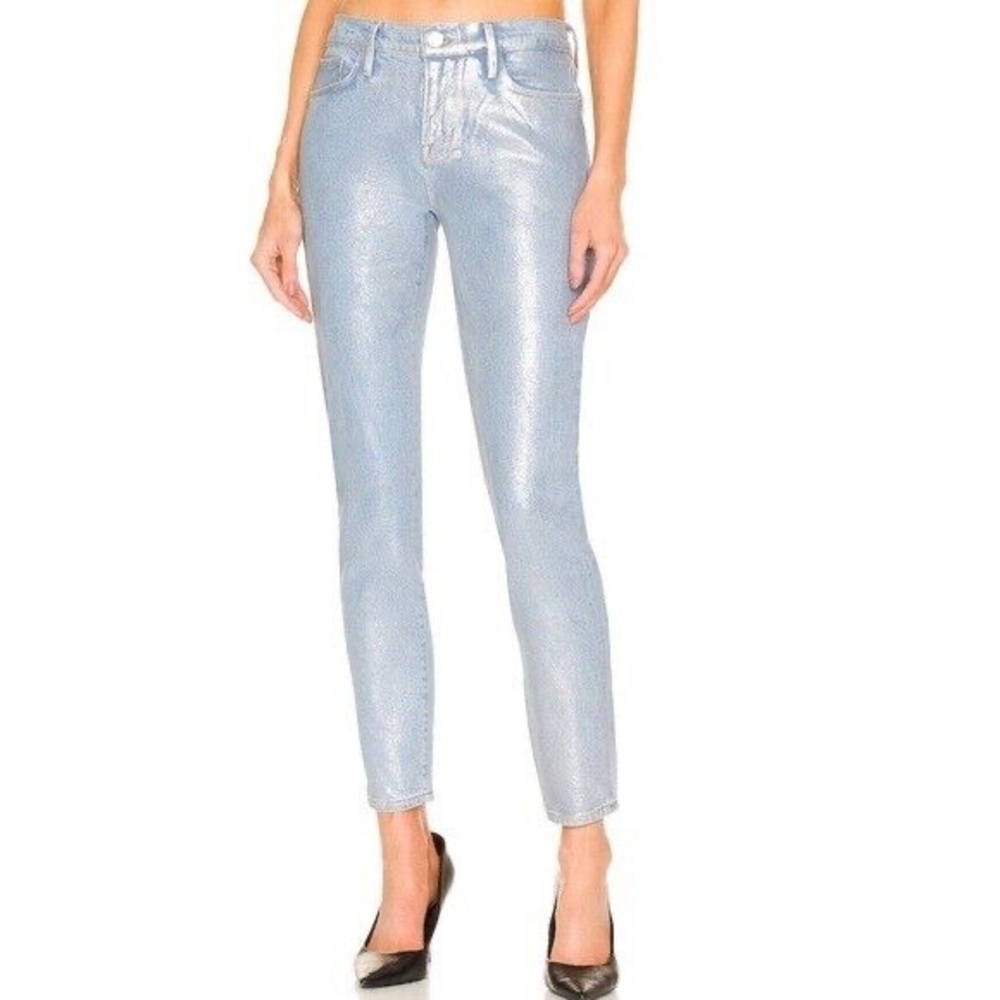 FRAME Le Skinny De Jeanne In Chrome Blue Silver High Waist